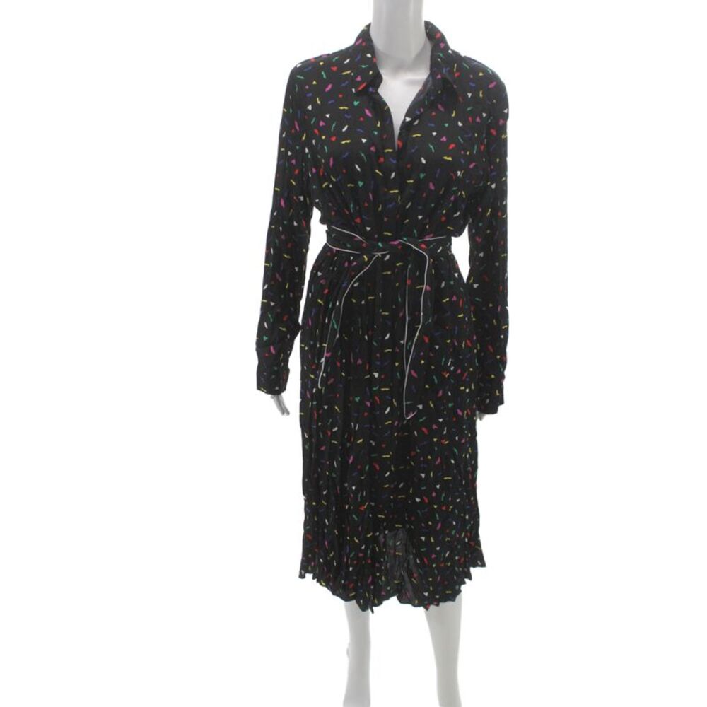 Caroll Womens Black Geometric Shirt Dress Collared Long Sleeve Viscose Size 44